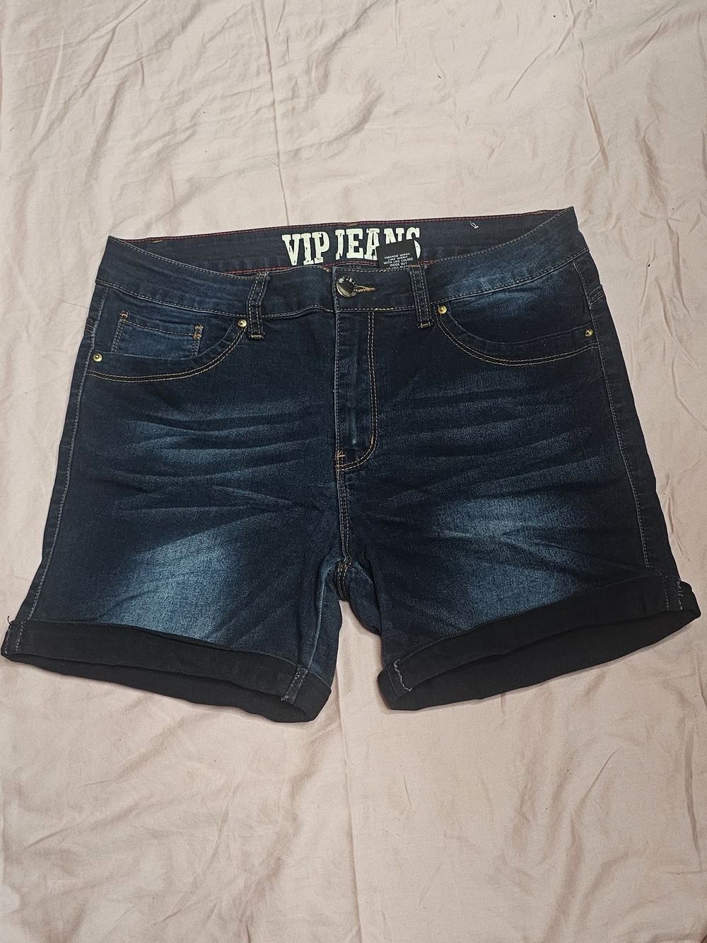 VIP Jeans Women's Dark Blue Denim Roll-Cuff Shorts Size 13 Stretch Juniors
